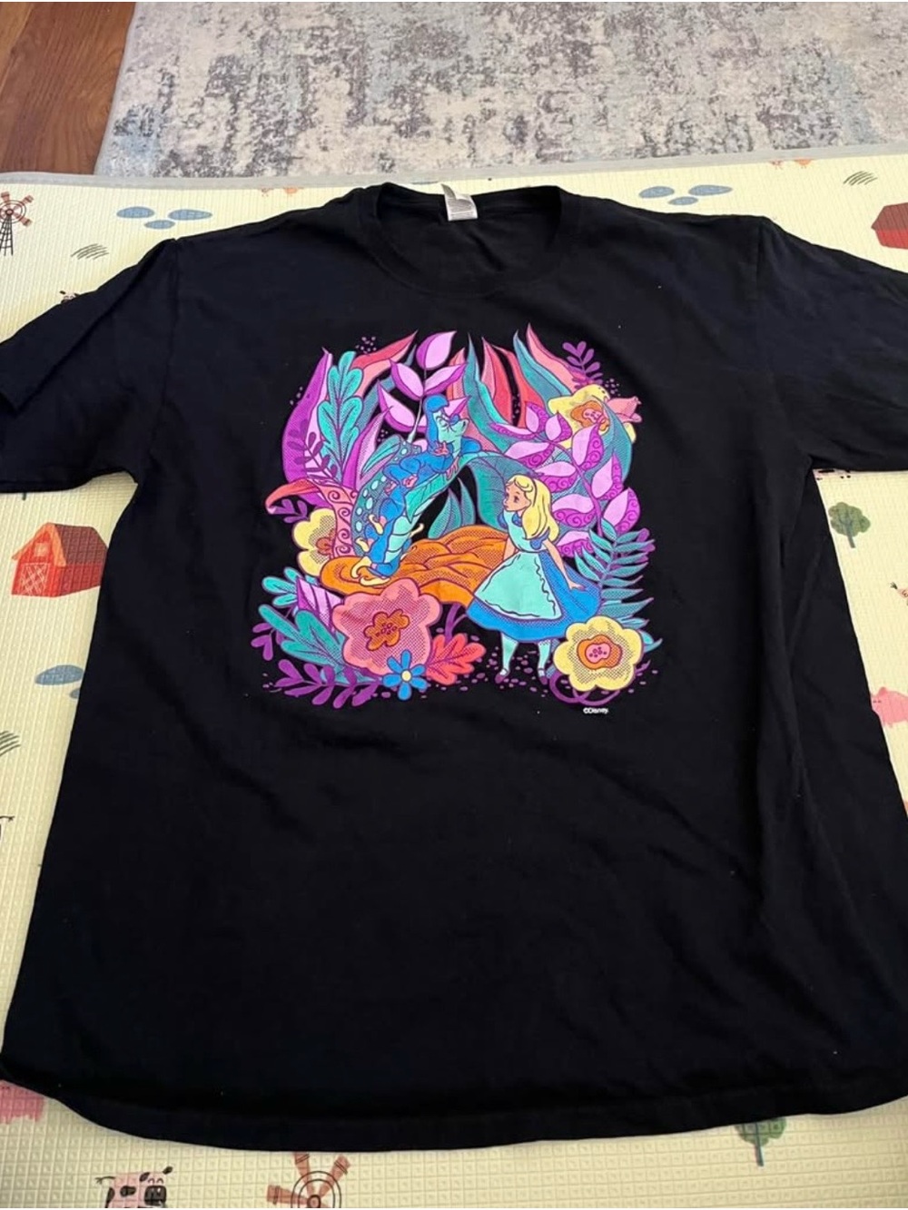 Black Women’s Short-Sleeve Tee with Colorful Alice Illustration